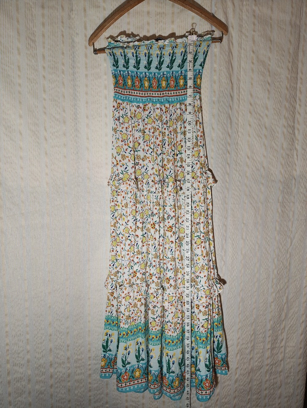 Bohemian Strapless Floral Maxi Dress in Turquoise & White - Picture 5 of 11